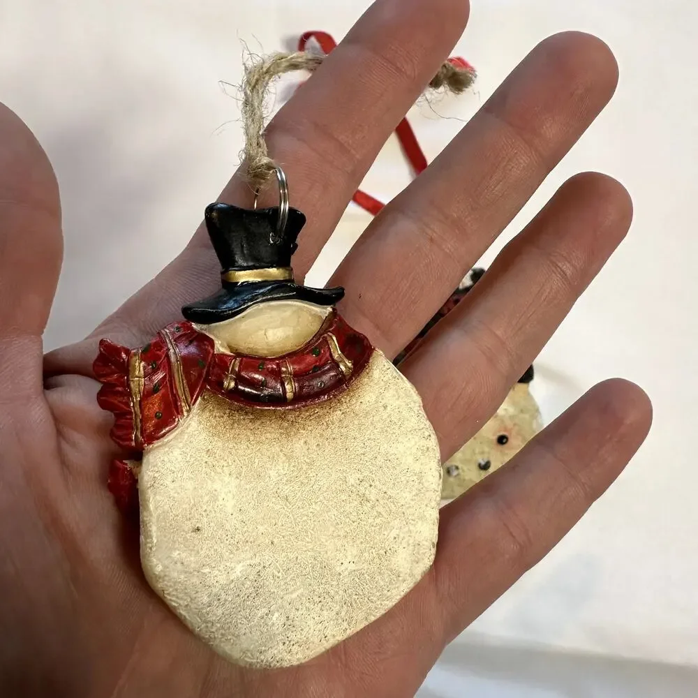 Primitive Farmhouse Christmas Bundle Of 2 Snowman Tree Ornaments